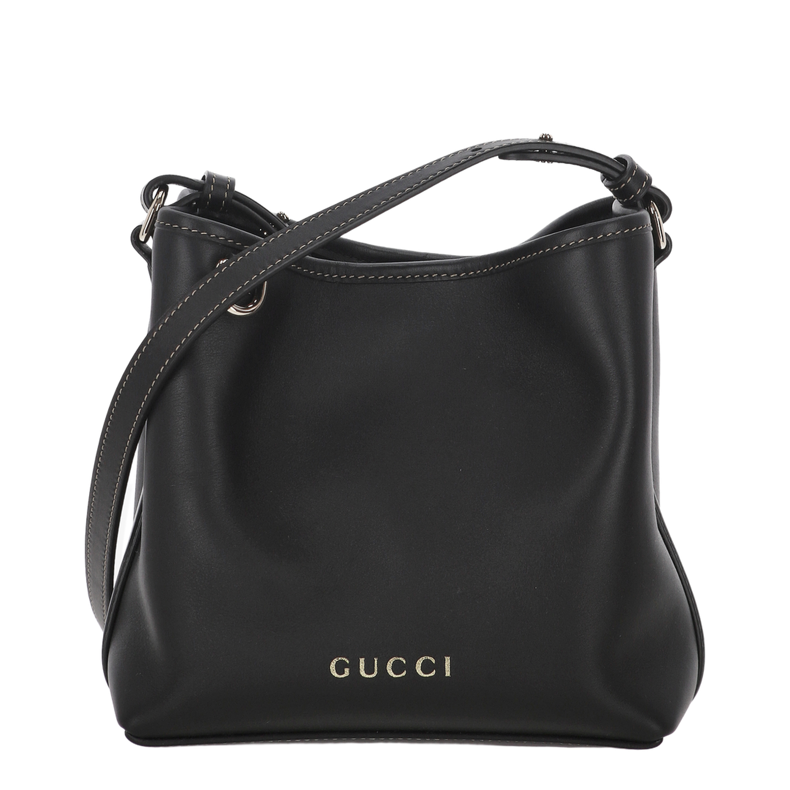 GG Emblem Leather Bucket Bag - Black