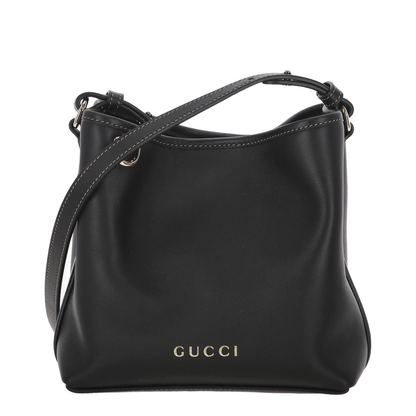GG Emblem Leather Bucket Bag - Black