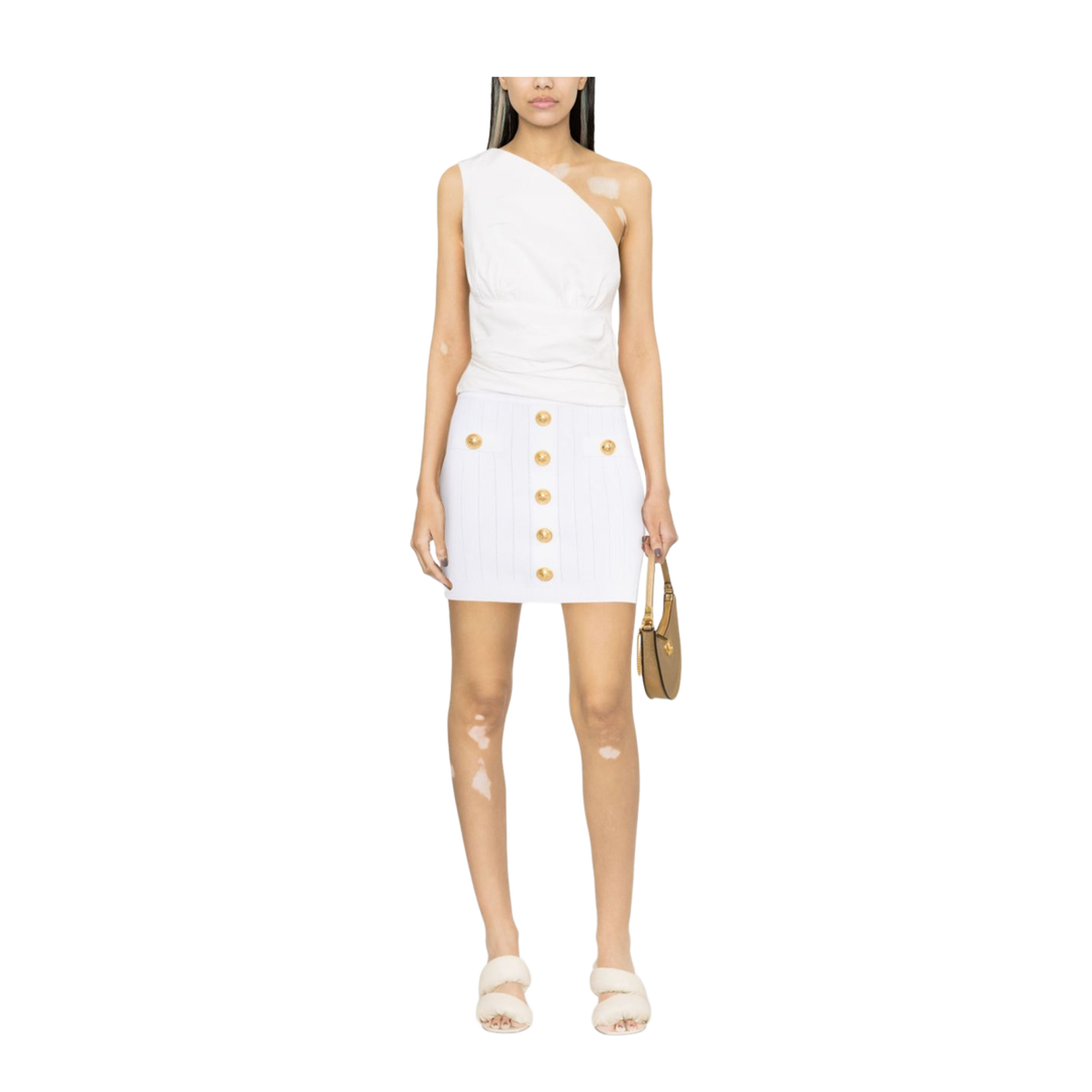 White Ribbed Knit Skirt