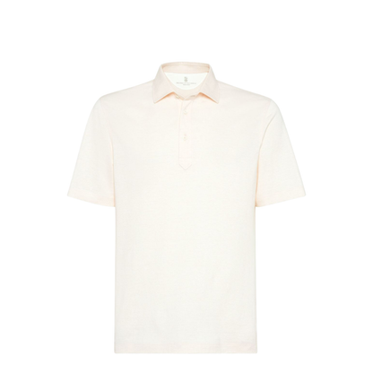 Cotton and linen piqué polo with shirt-style collar