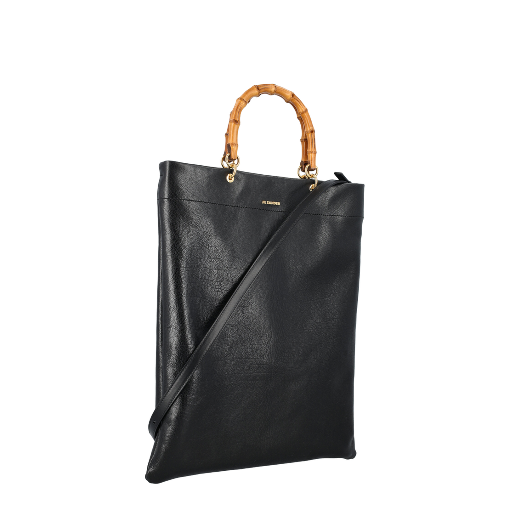 Leather Bag with Bamboo Handles and Logo