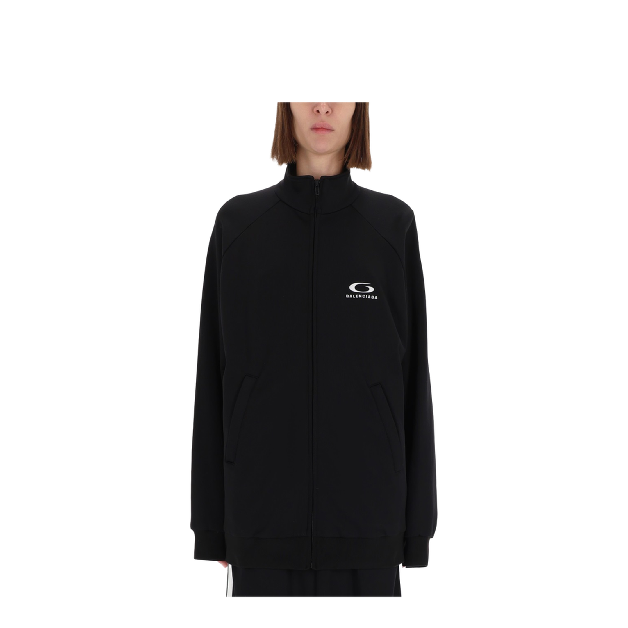 Black Cotton Zip-Up Tracksuit Jacket