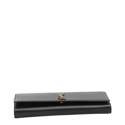 Kate Grain de Poudre Leather Clutch - Black