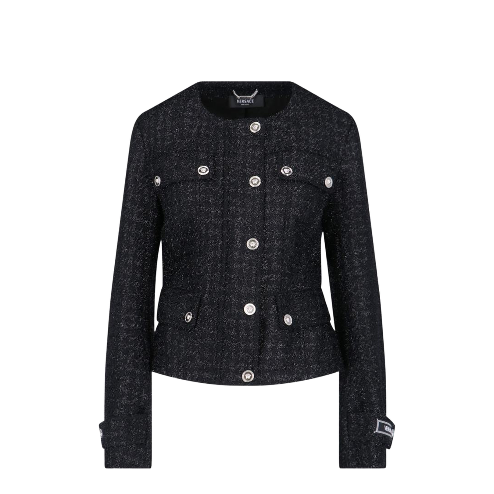 Black Lurex Jacket with Medusa Silver-tone Hardware