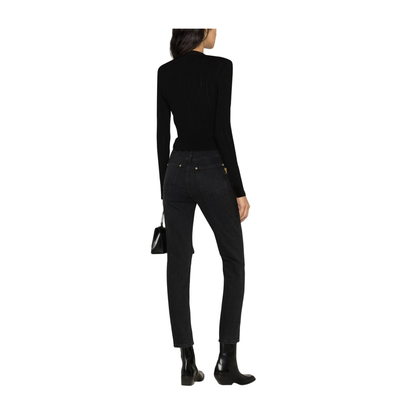 Black Knitted Sweater with Gold-tone Buttons