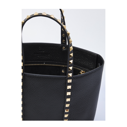 Black Leather Small Rockstud Shopping Bag