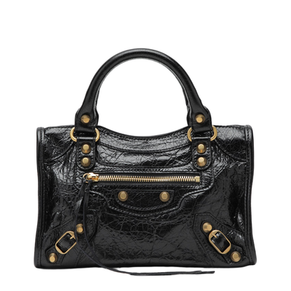 Le City Mini Textured Lambskin Leather Shoulder Bag - Black