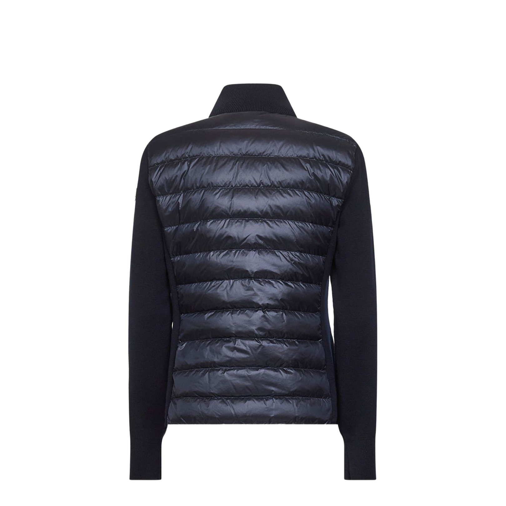 Navy Blue Padded Wool Zip-Up Cardigan