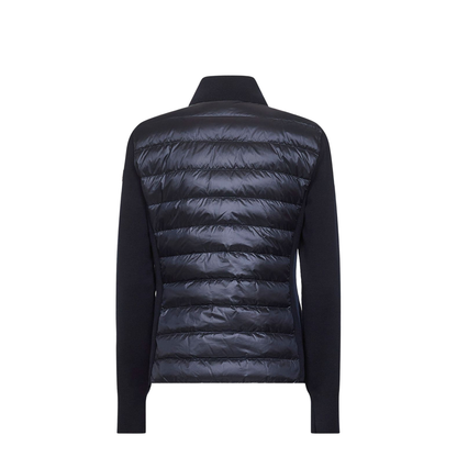 Navy Blue Padded Wool Zip-Up Cardigan