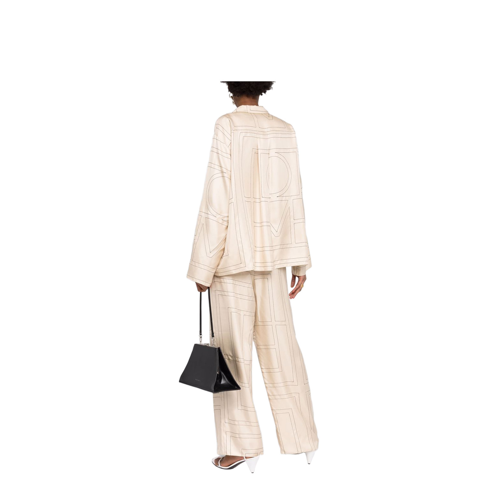 White Pants with All-Over Monogram in Silk