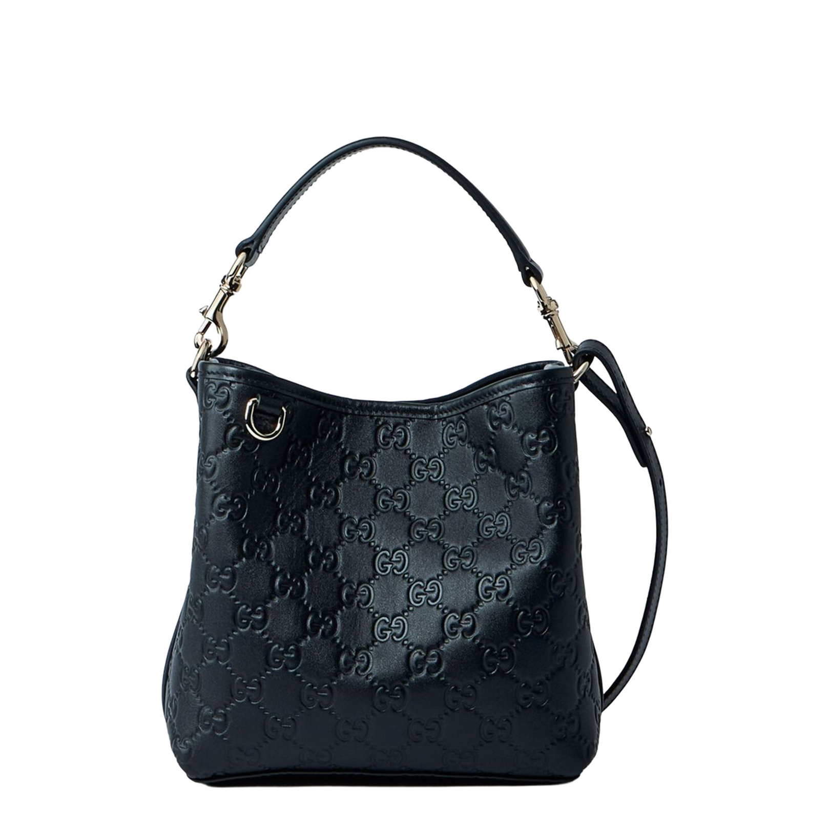 GG Emblem Small Leather Bucket Bags - Black