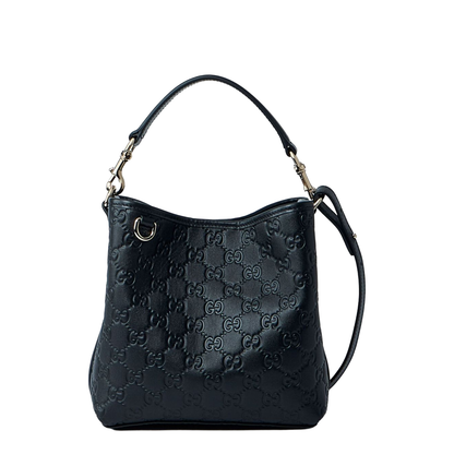 GG Emblem Small Leather Bucket Bags - Black