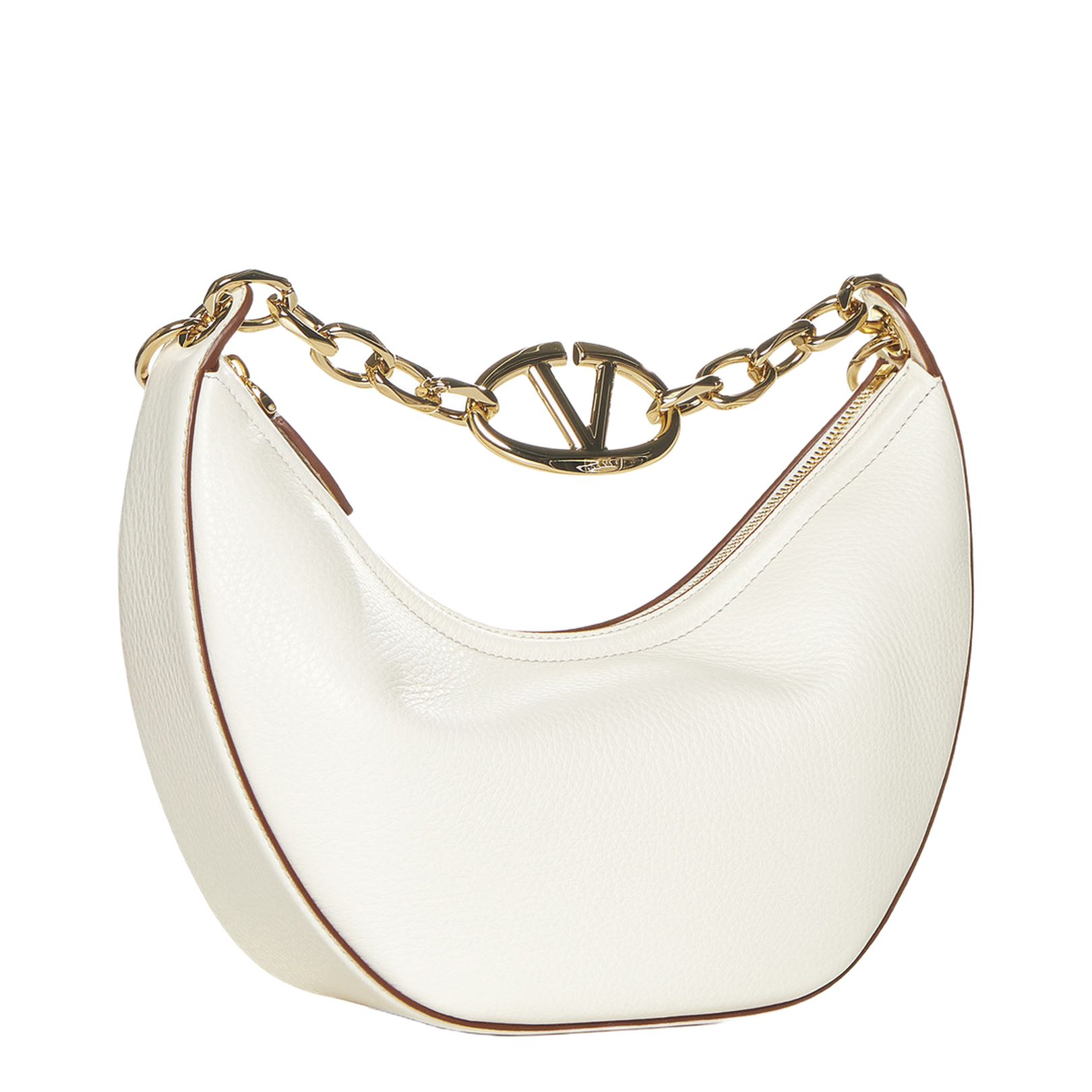 Ivory Leather Small Hobo Vlogo Moon Handbag