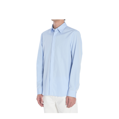Cotton Poplin Shirt with Embroidery in Light Blue
