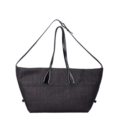 Track Medium Raffia Tote Bag - Black