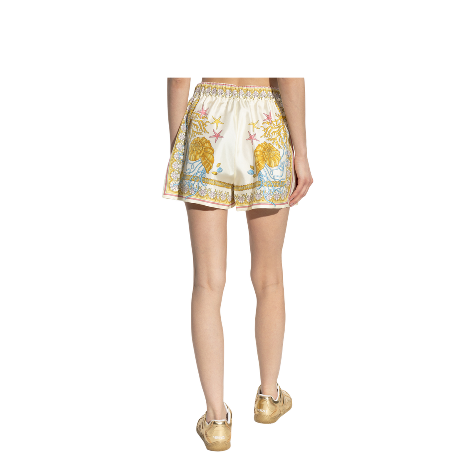 Multicolor Shorts With Elastic Waist And All-Over Underwater Barocco Print In Silk