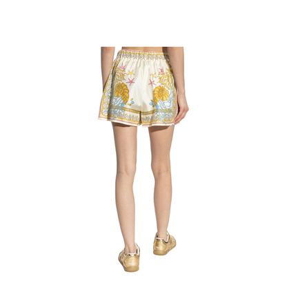 Multicolor Shorts With Elastic Waist And All-Over Underwater Barocco Print In Silk