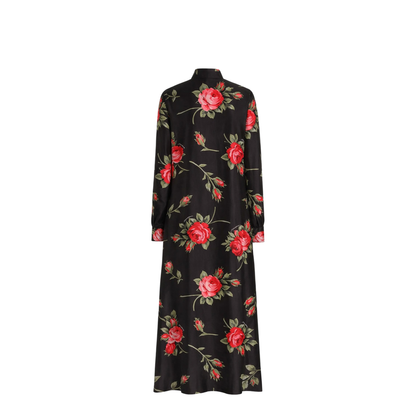 Rose Bouquet Print Twill Long Dress