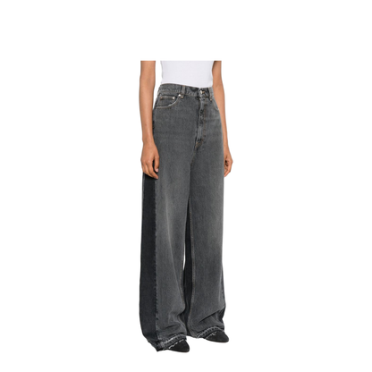 Two-Tone Black Wide-Leg Denim Jeans