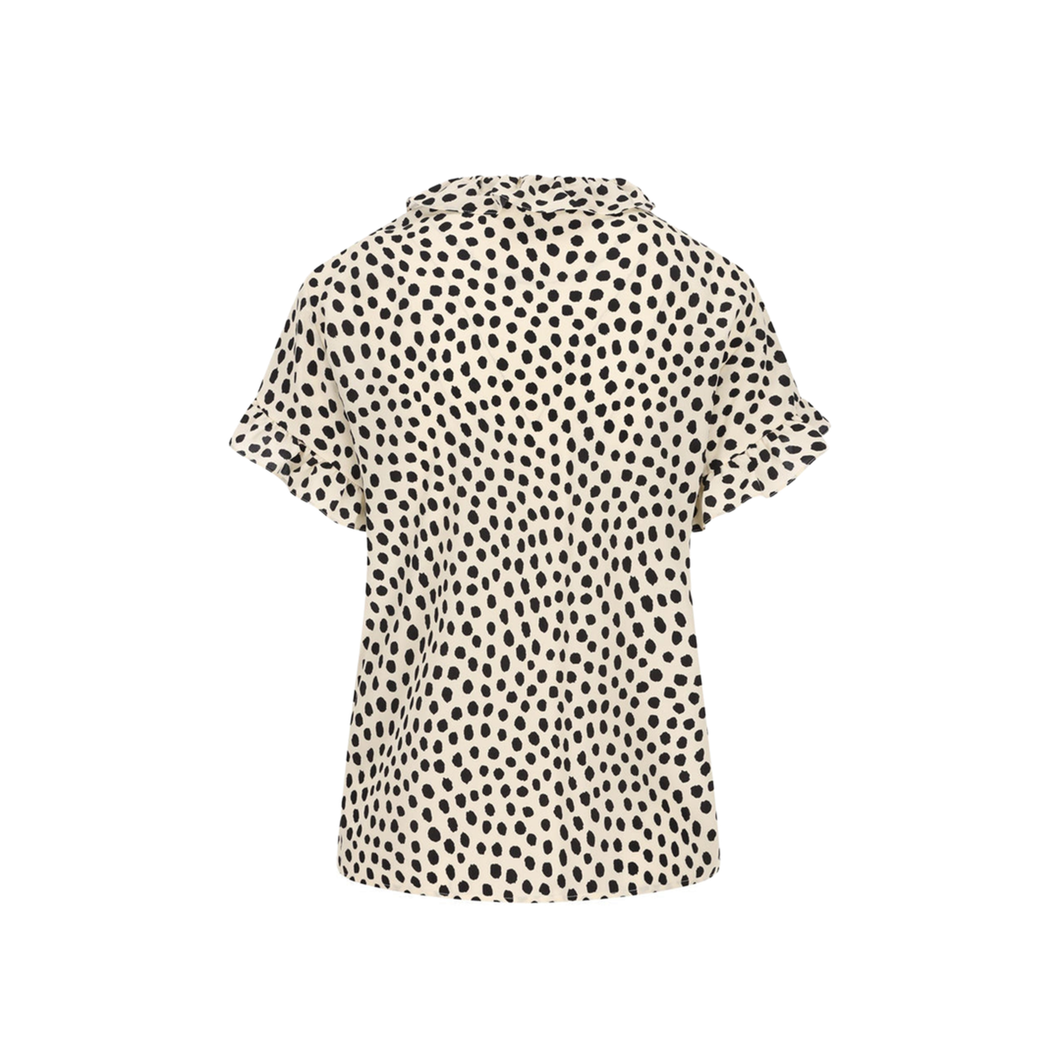 Short-Sleeve Ruffle Top in Crêpe de Chine Beige