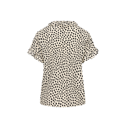 Short-Sleeve Ruffle Top in Crêpe de Chine Beige