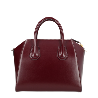 Antigona Small Calfskin Box Leather Top Handle Bag - Burgundy