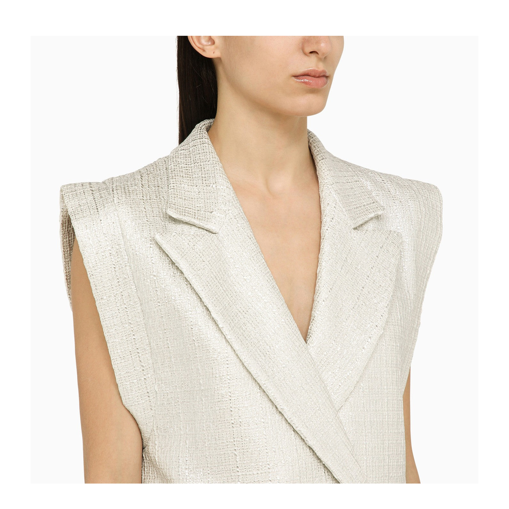 MAYFEYR - Federica Tosi - Silver Double Breasted Cotton Blend Waistcoat - FTE24GI0990TE01930022