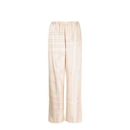White Pants with All-Over Monogram in Silk