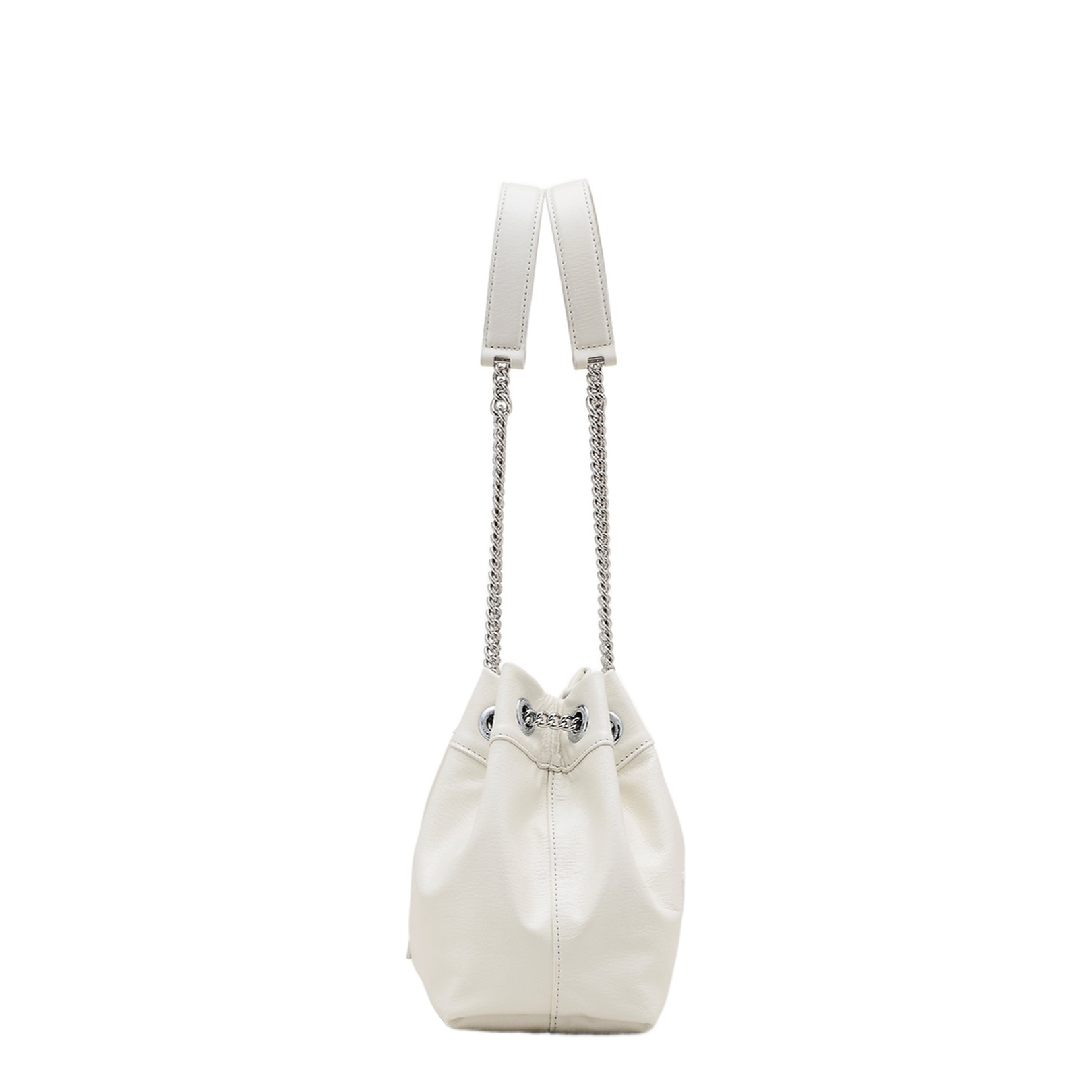Chain Sack Shoulder Bag In White Leather
