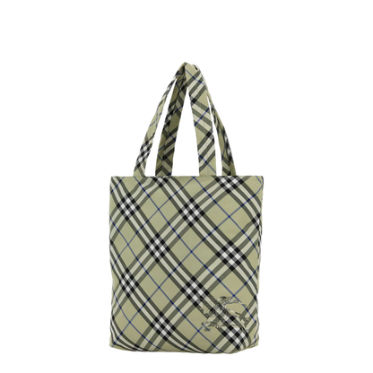 Embroidered Canvas Check Shopping Bag