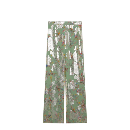 MAYFEYR - Valentino - Silk Trousers With All-Over Print In Green - 8B0RB715A724JS