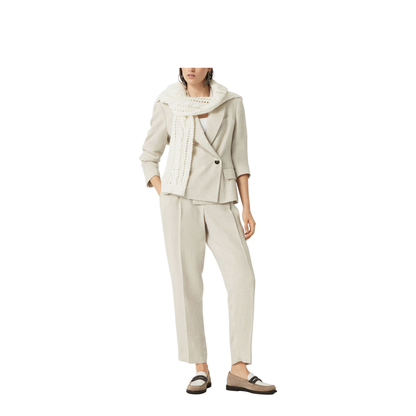 Linen Trousers With Lurex Details In Beige