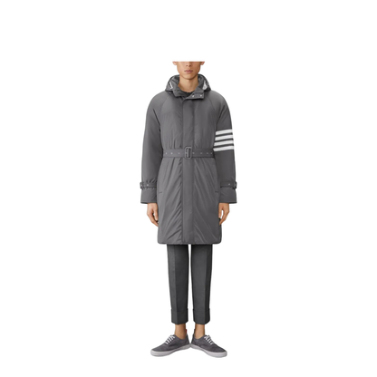 MAYFEYR - Thom Browne - Poly Twill 4-Bar Hooded Down Parka With Belt - MOD091X07259