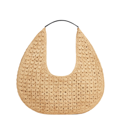 Classic Panier Hobo Bag in Raffia and Calfskin