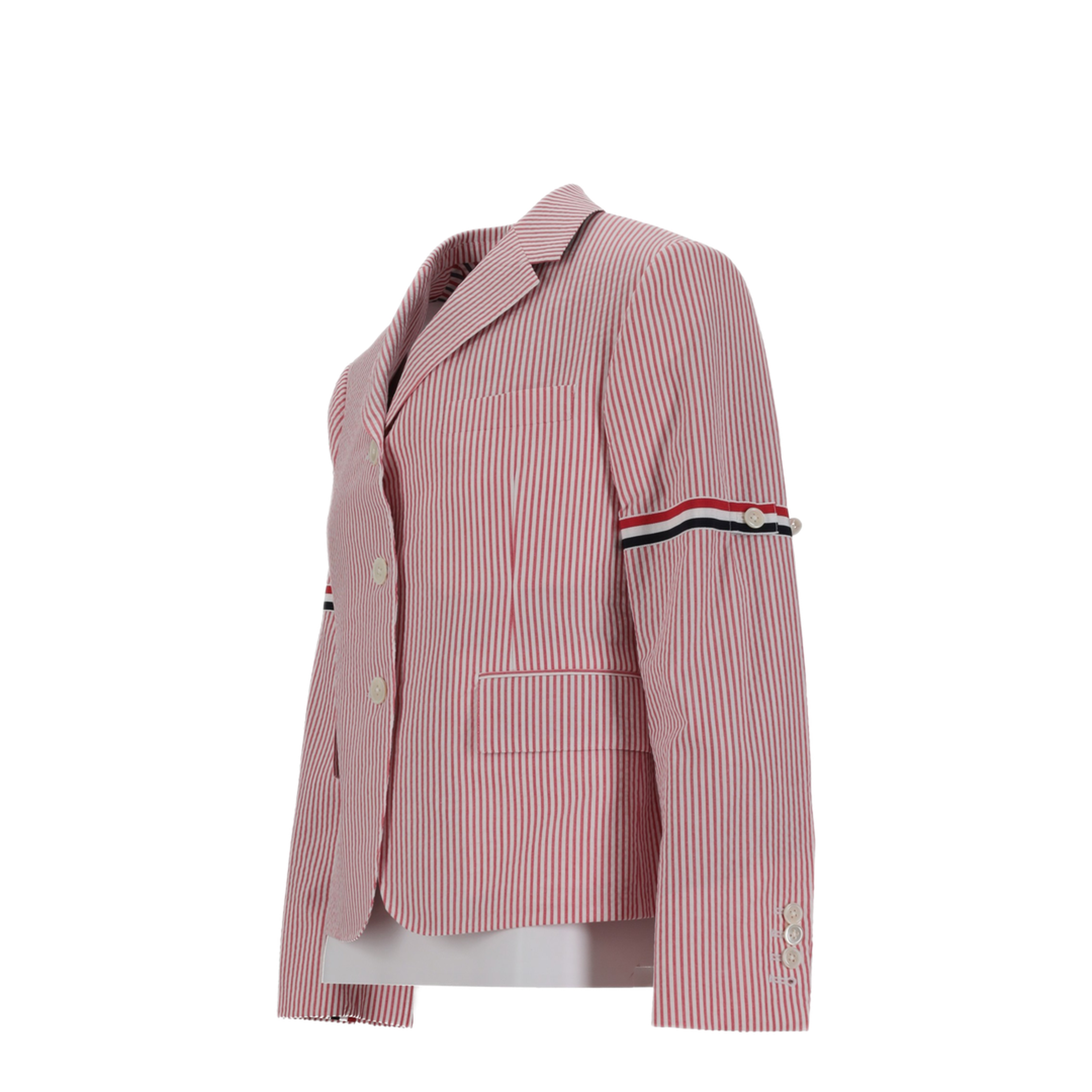 MAYFEYR - Thom Browne - High Break Sb Sportcoat With Rwb Gg Armbands In Seersucker - FBC928O00572600