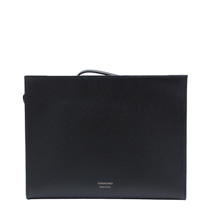 Gancini Hammered Calfskin Pouch - Nero