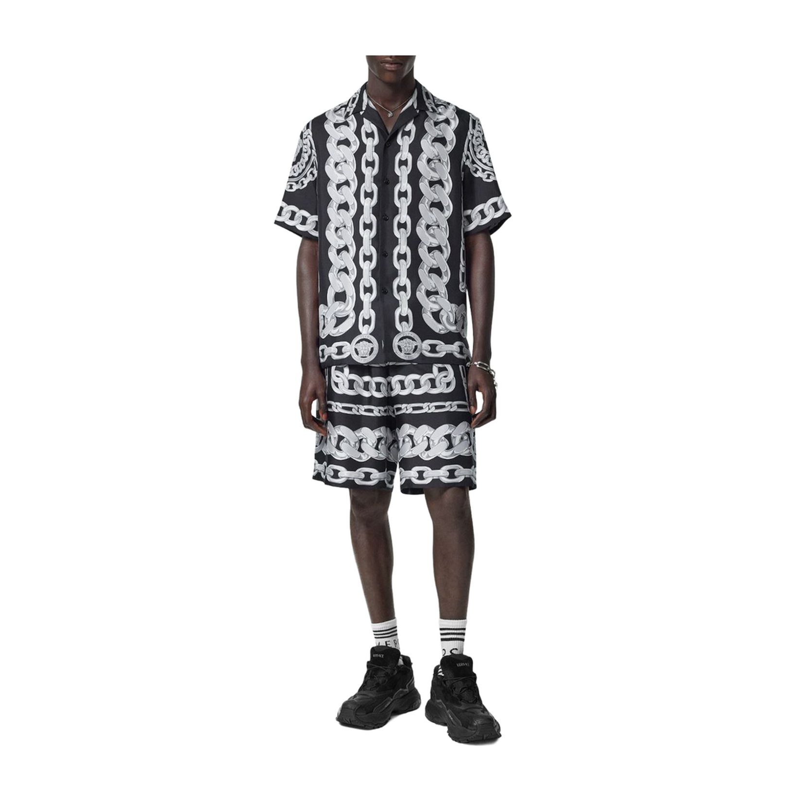 Printed Silk Medusa Chains Bowling Shirt