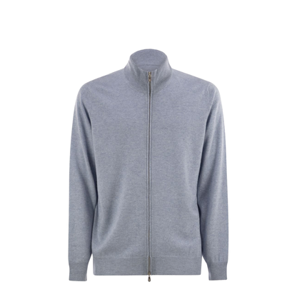 Blue High-Necked Cashmere Cardigan