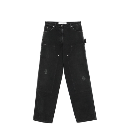 Distressed Black Cotton Jeans with Front Patches