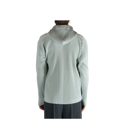 Light Green Pleated Design Zip Front Fastening Hooded Jacket