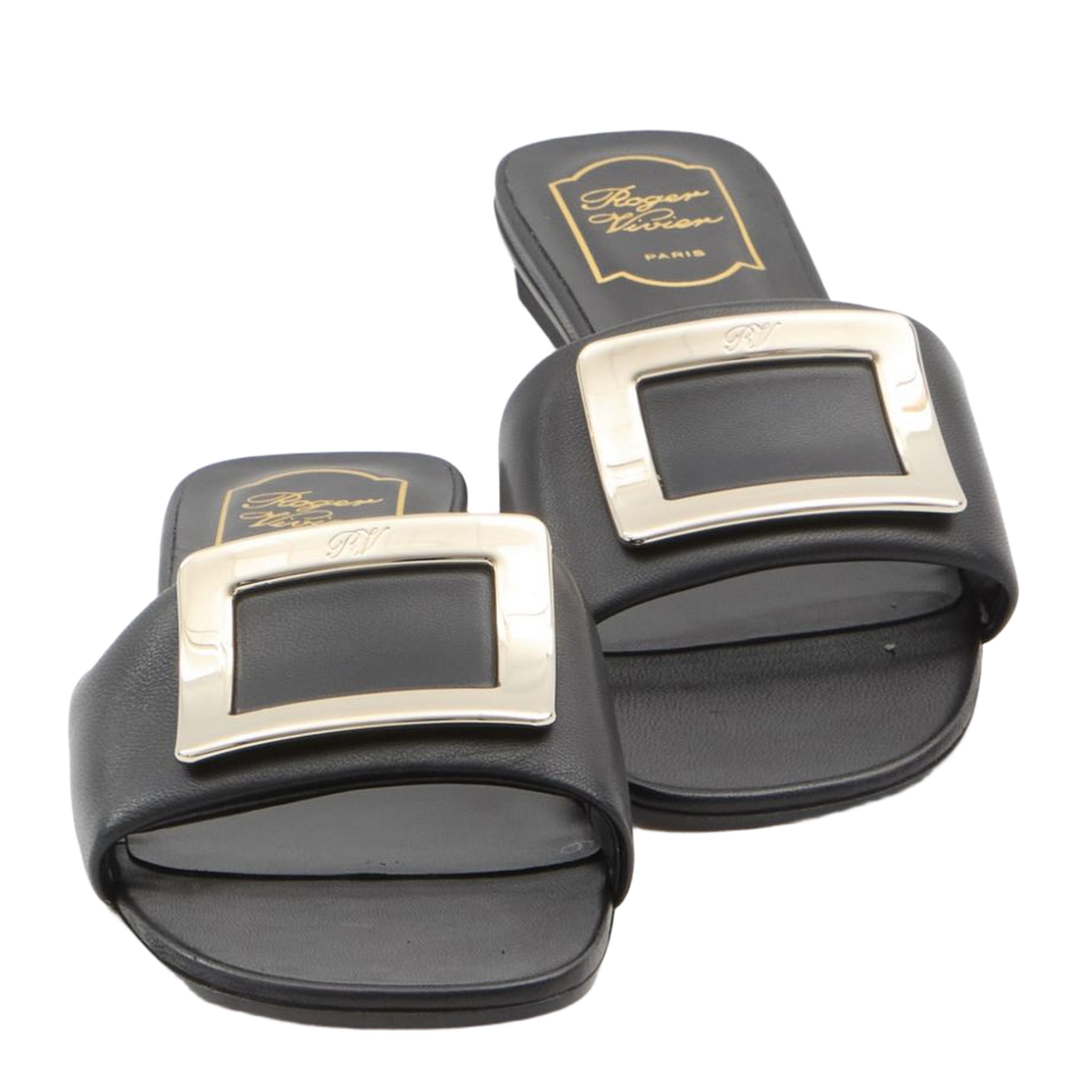 Square Buckle Leather Slides