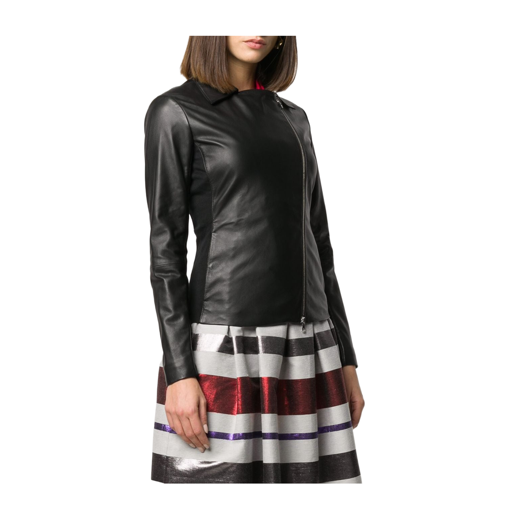 Lack Leather Zipped Biker Jacket
