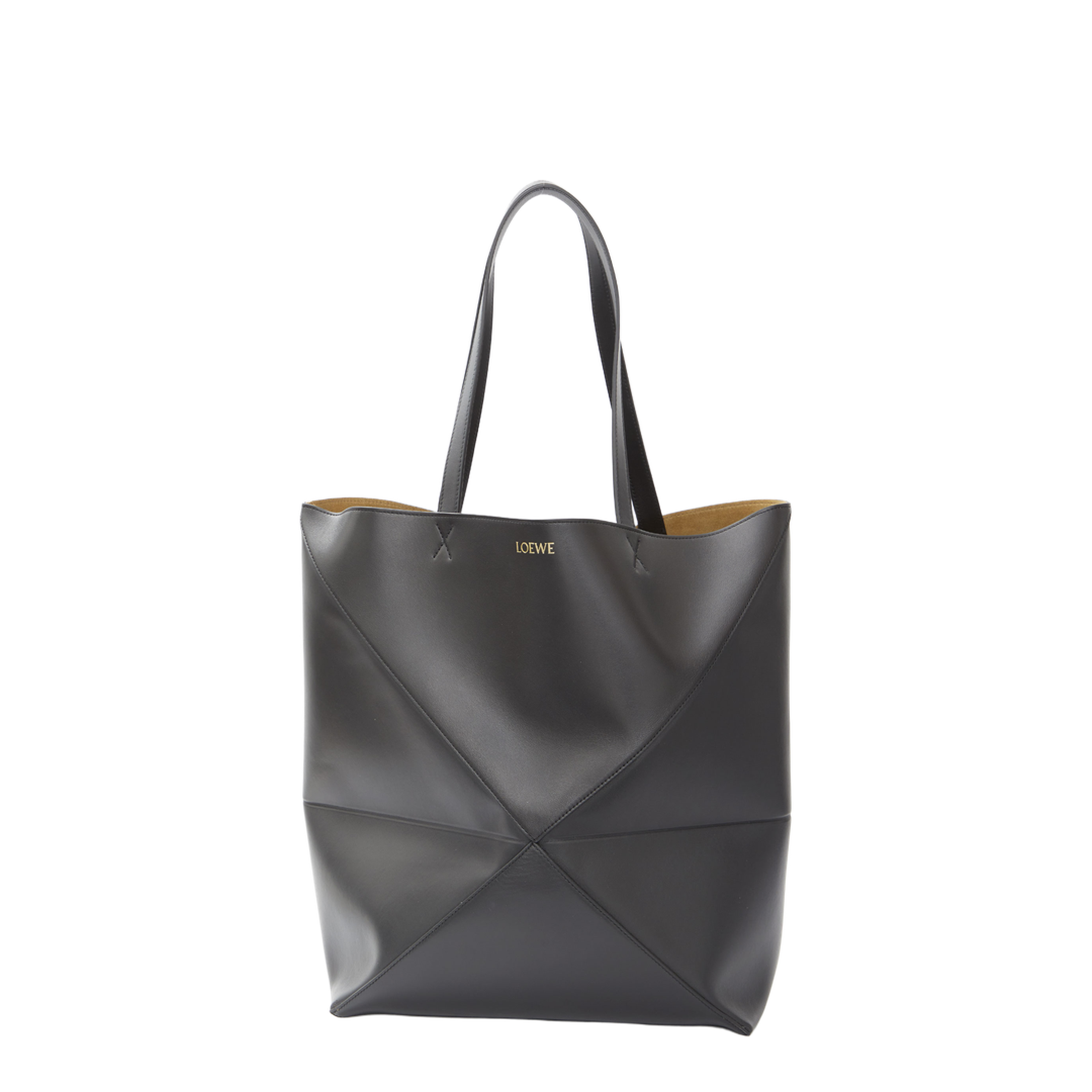 Puzzle Fold XL Leather Tote Bags - Black