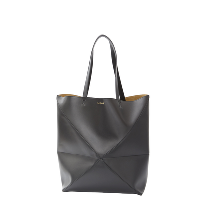 Puzzle Fold XL Leather Tote Bags - Black
