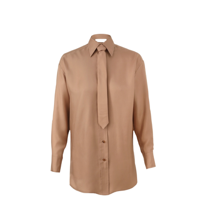 Silk Shirt with Tie in Beige