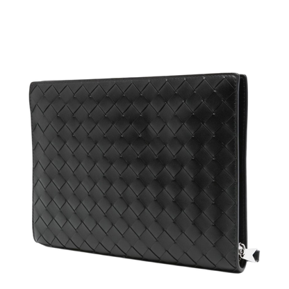 Intrecciato Leather Pouch - Black