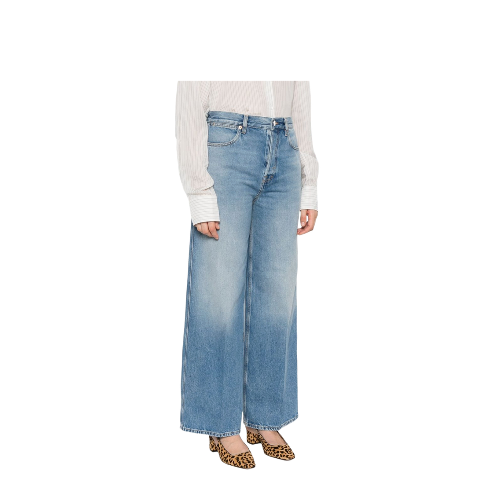 Wide Leg Denim Pants in Light Blue