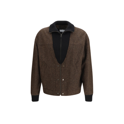 Zipped Herringbone Bomber Jacket