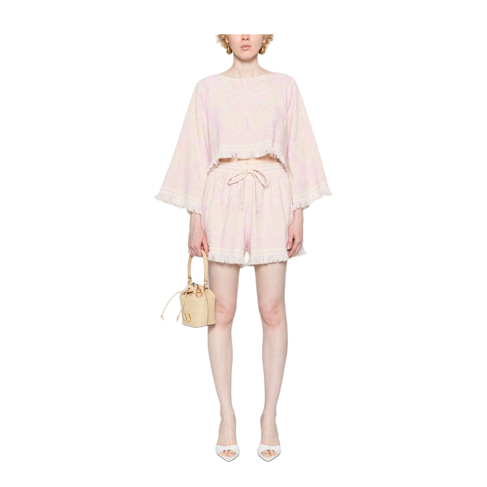 Light Pink Cropped Floral Towelling Top