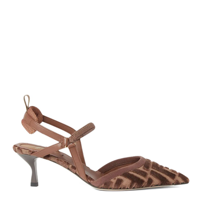 Brown FF Motif Jacquard Velvet Slingback Strap Pointed Toe